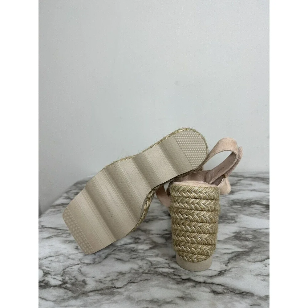 Good American Cinder Espadrille Wedge Sandals Womens 8 Blush Suede Platform